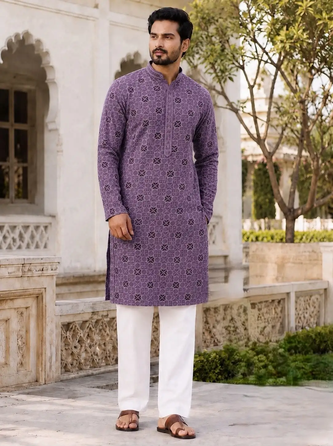 Rayon Manyavar Chikankari Kurta